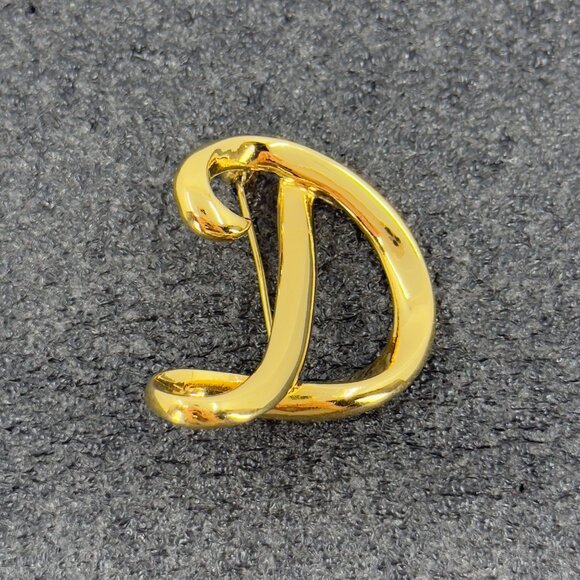 Vintage D Letter Brooch Initial Anne Klein Cursive Gold Tone Pin Estate Scatter - Picture 2 of 8